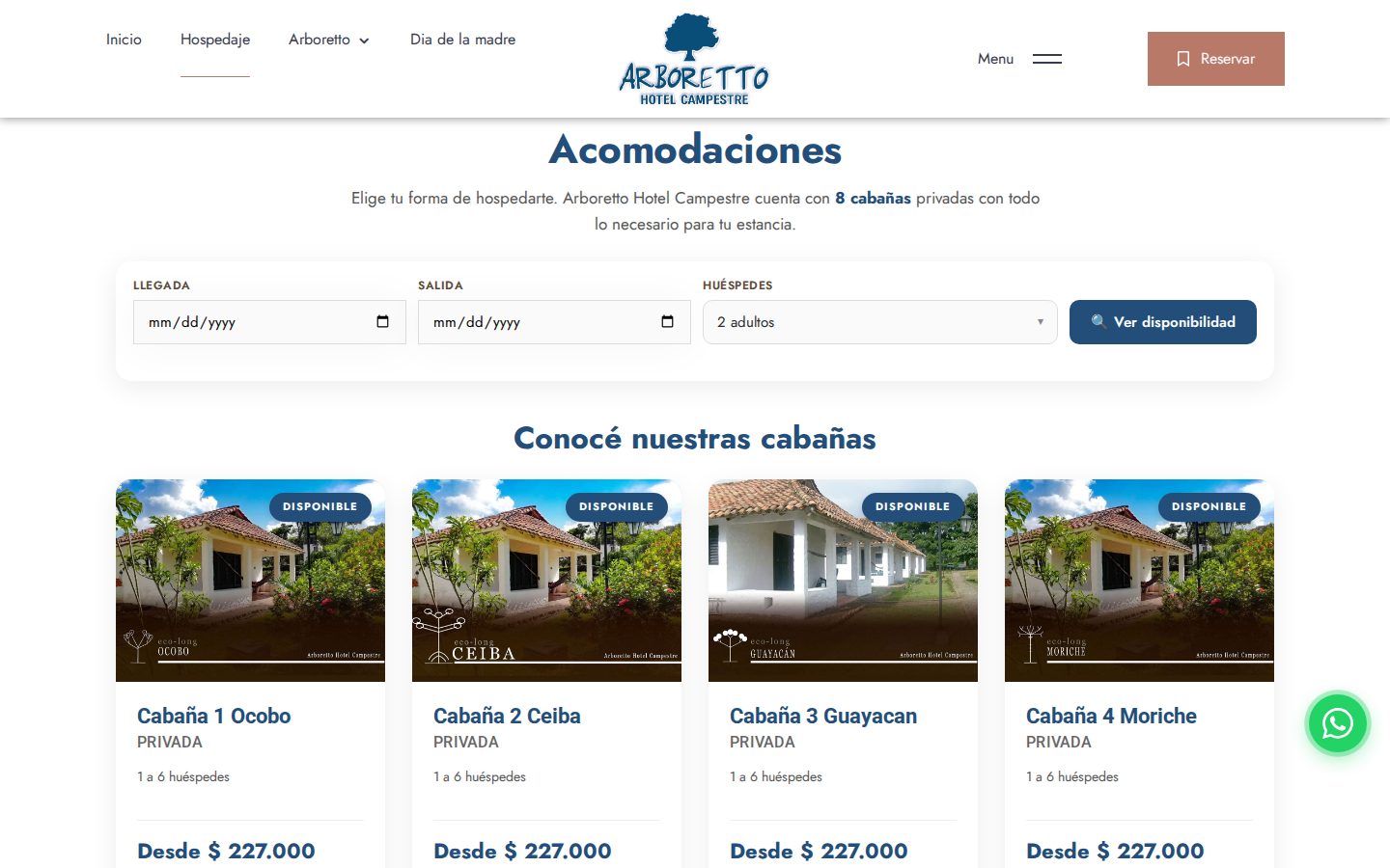 Page de réservation Arboretto Hotel